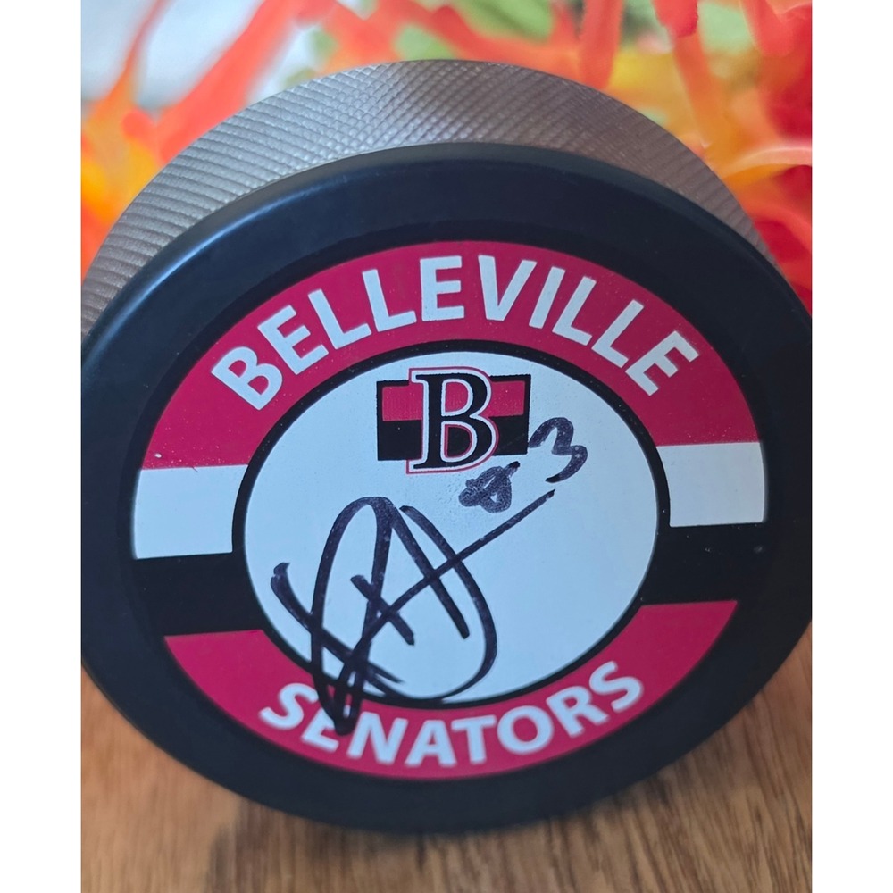 Jonathan Racine Signed Hockey Puck, Autographed Belleville Senators AHL Puck
